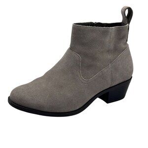 Vionic Vera Boots Womens Sz 6 Wide Gray Suede Ankle Side Zip Block Heel Leather